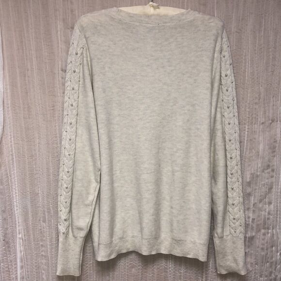 Ann Taylor L Silver Gray Cable Knit Pearled Sweater - Picture 2 of 12